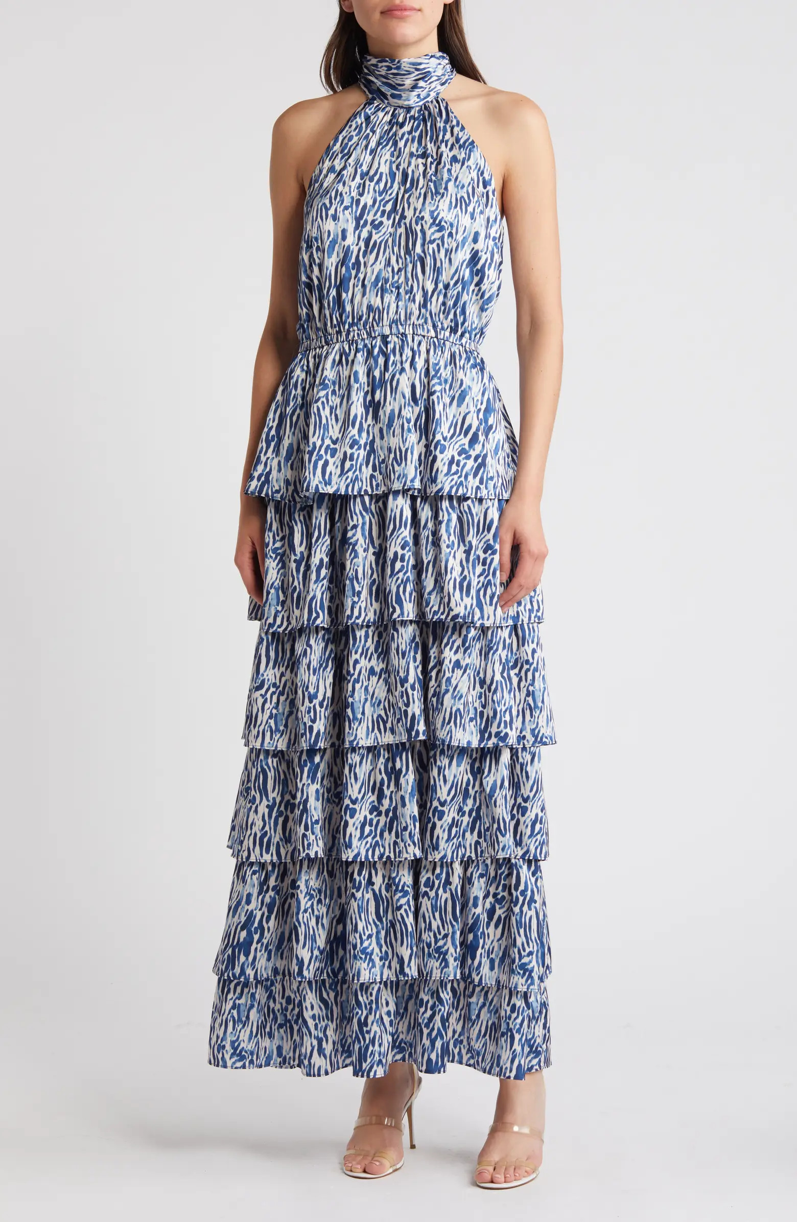 Printed Tiered Mock Neck Maxi Dress | Nordstrom