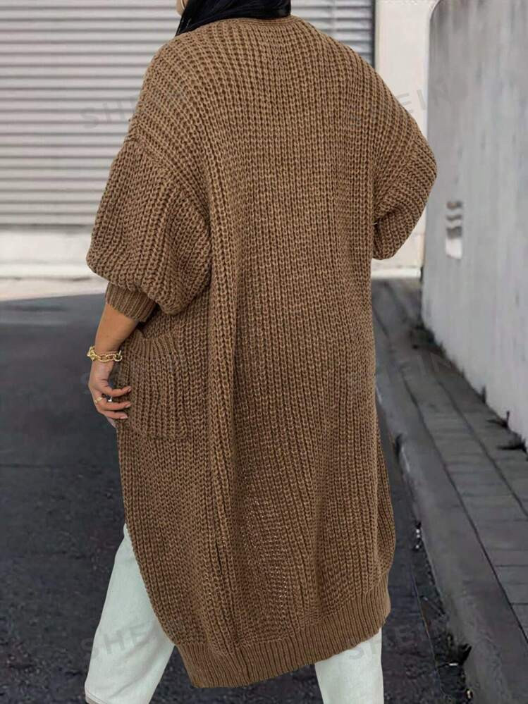 SHEIN LUNE Plus Dual Pocket Drop Shoulder Duster Cardigan, For Winter | SHEIN