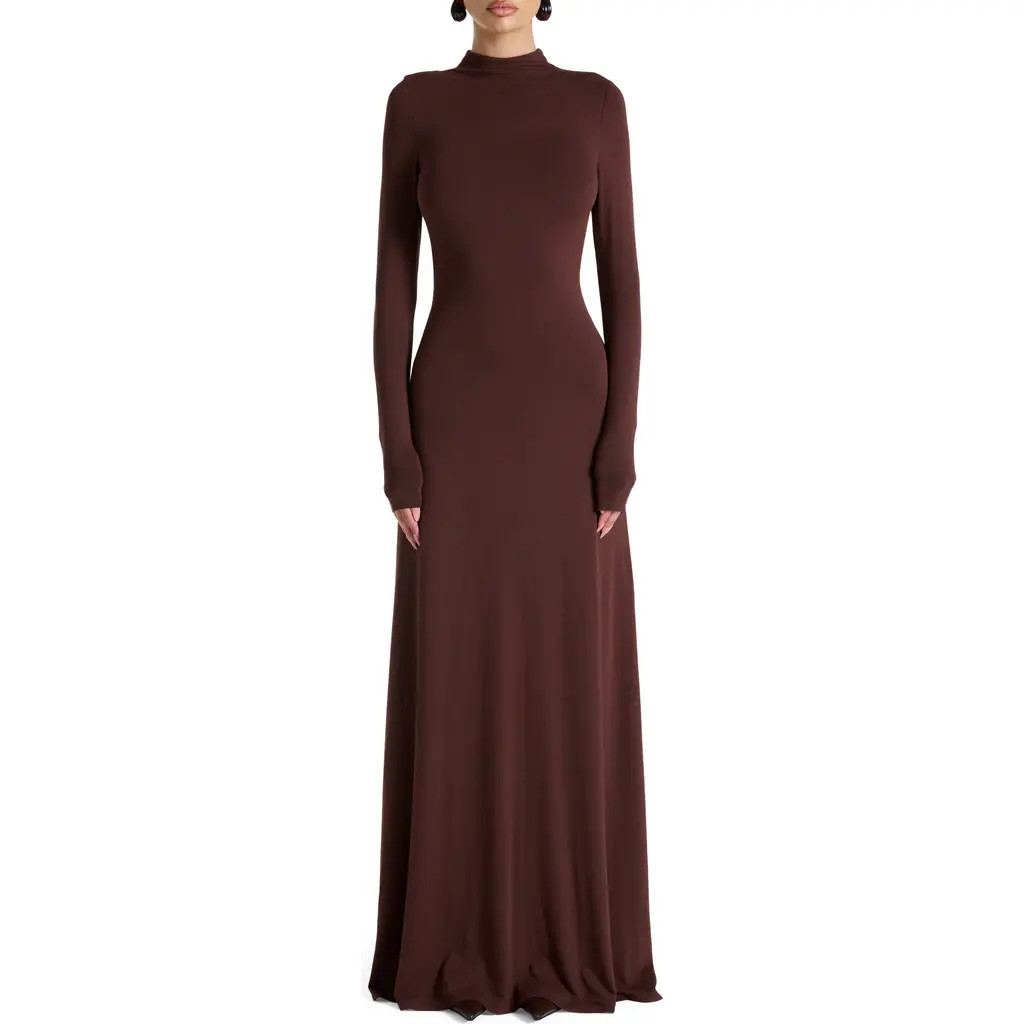 Naked Wardrobe Long Sleeve Maxi Dress in Chocolate at Nordstrom, Size X-Small | Nordstrom