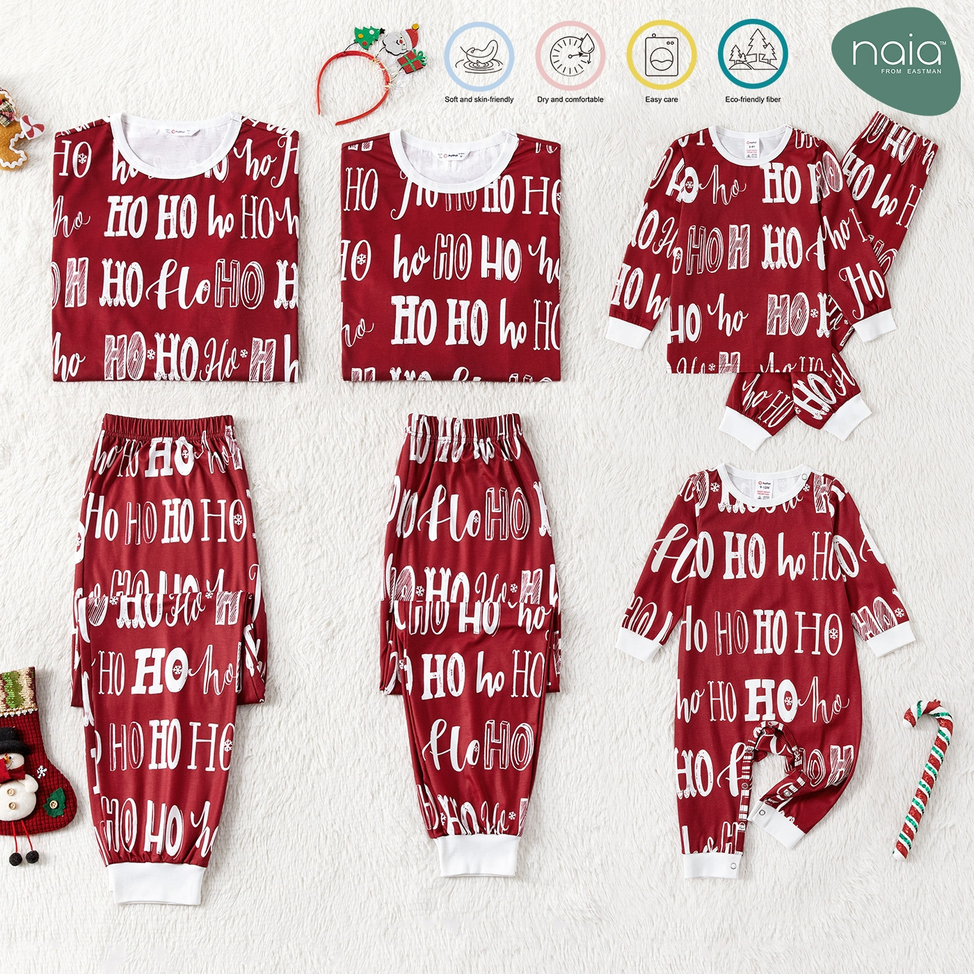 PatPat Christmas Family Matching Allover Letter Print Burgundy Long-sleeve Naia Pajamas Sets | Walmart (US)