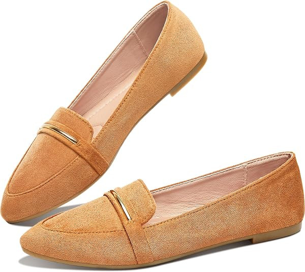 Obtaom Women's Pointy Toe Loafer Flat Comfortable Faux Suede Work Shoes,Cute Penny Loafer Slip On... | Amazon (US)
