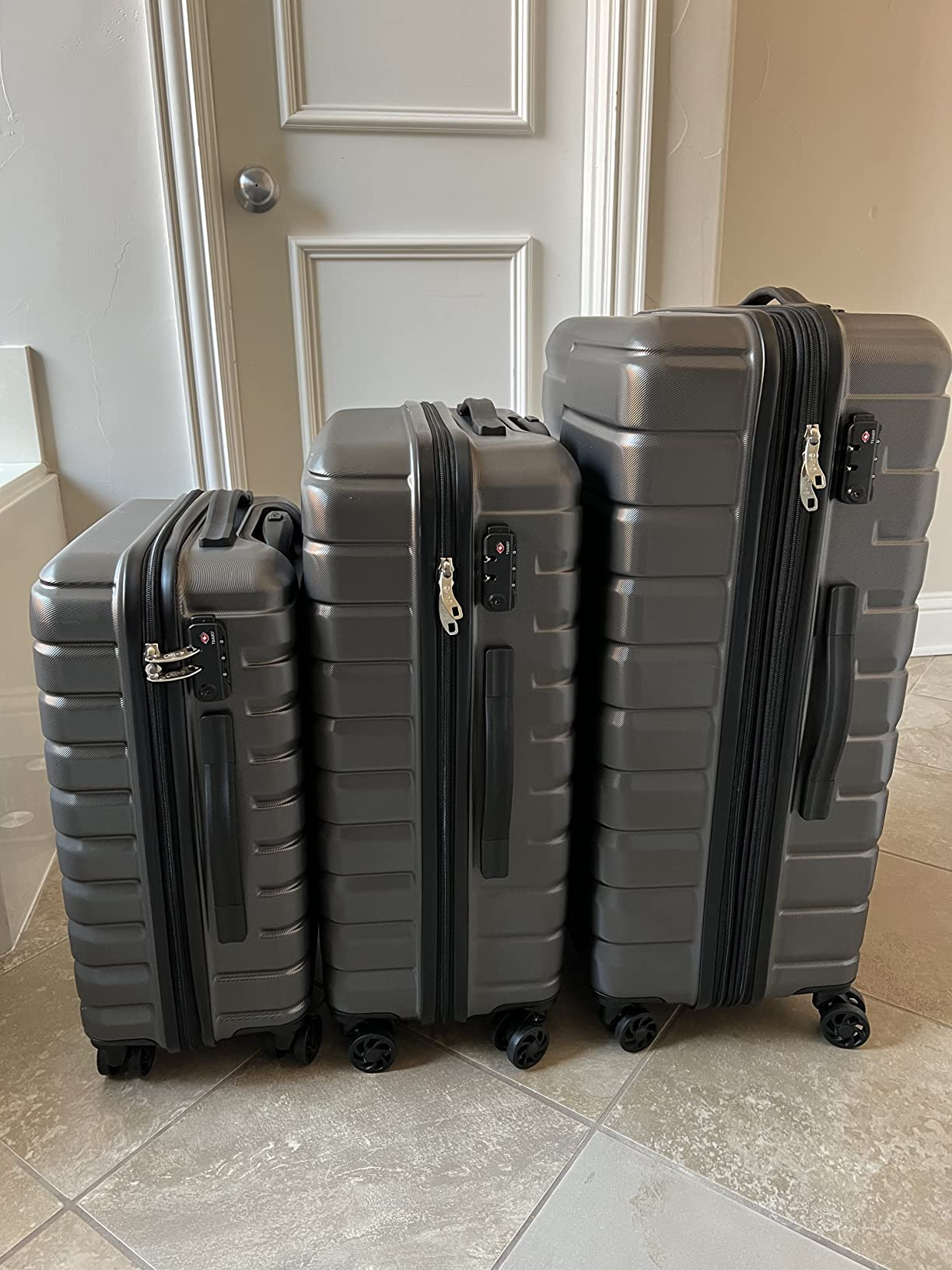 COOLIFE Expandable Suitcase PC ABS TSA Luggage 3 Piece Set Lock Spinner Carry on (gray) | Amazon (US)