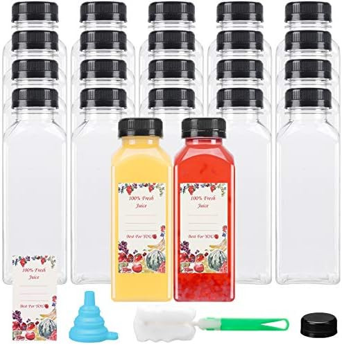 22pcs 12oz Plastic Juice Bottles with Caps, Reusable Plastic Bottles with Lids for Juicing Bottle... | Amazon (US)