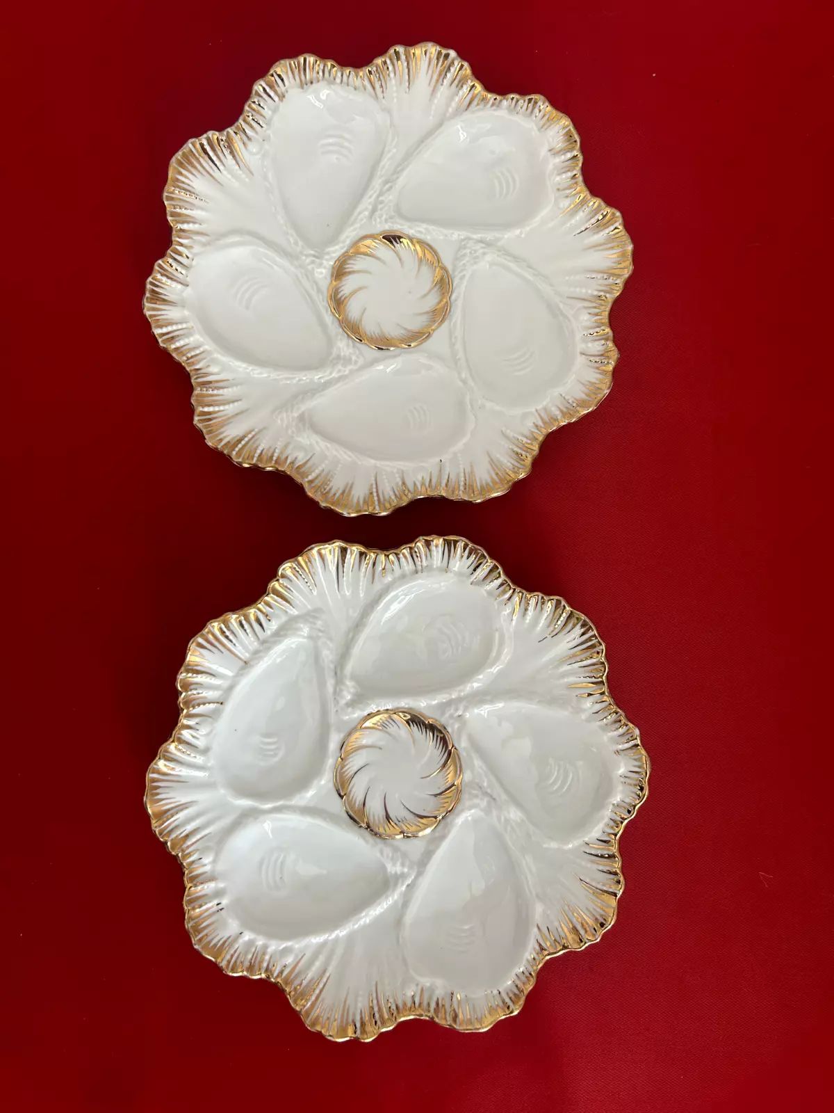Pair of German Oyster Plate 5 Well Scalloped Edge Gold Gilt 1880s 8 Inch Antique | eBay US