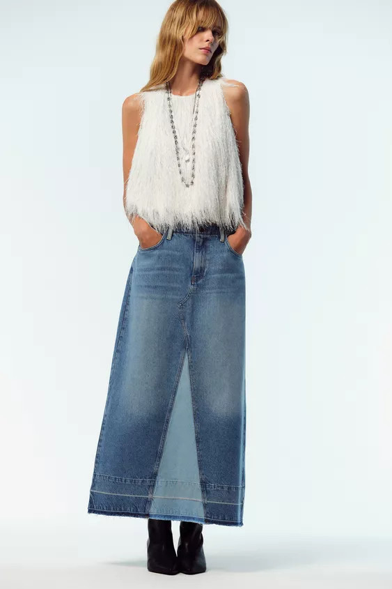 Z1975 MIDI-JEANSROCK MIT MATERIALKOMBINATION | Zara DE