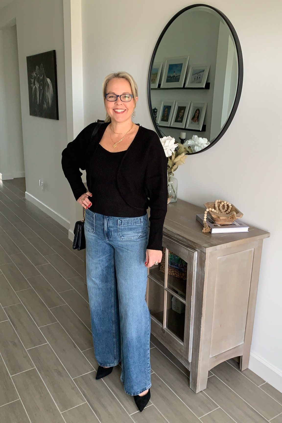 Sofia Vergara shrug and tank top 2 piece set paired with Free Assembly patch pocket jeans. #walmart

#LTKStyleTip #LTKFindsUnder50 #LTKOver40