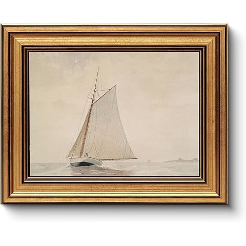 VIYYIEA Gold Framed Wall Art Canvas Print Home Decor for Living Room White Sailboat Seascape Wate... | Amazon (US)