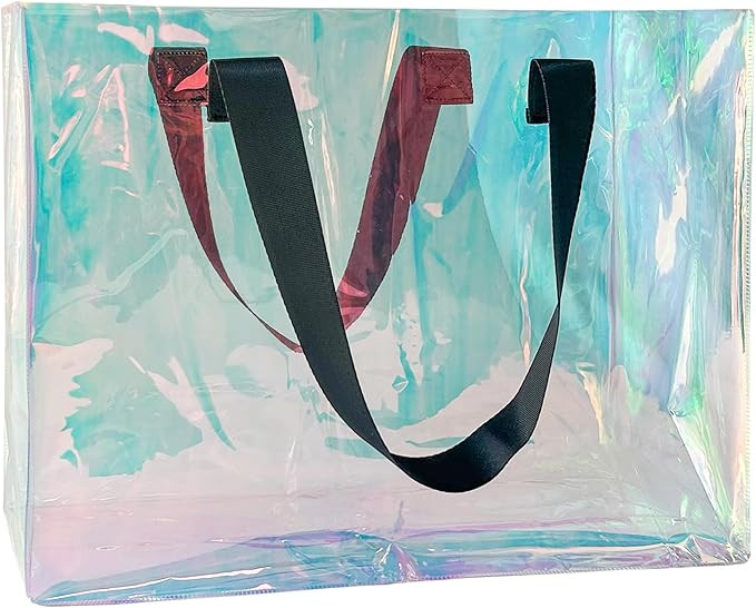 Holographic PVC Beach Bag Waterproof - 18×13×6inch Large Clear Tote for Women Men Pool Travel S... | Amazon (US)