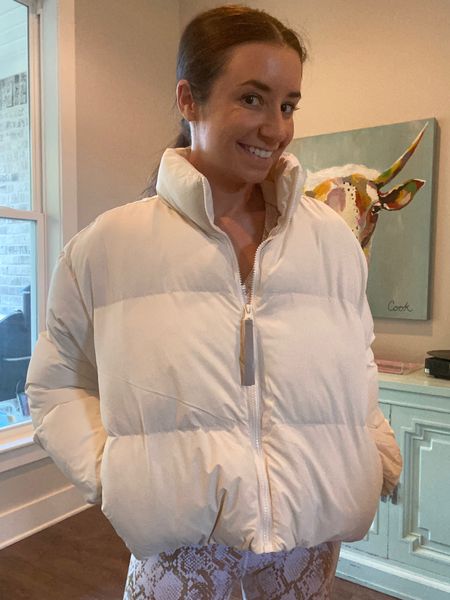 Cropped Fabletics puffer jacket. I’m wearing a small! Love how comfy and warm this is. The shorter length is sporty and will look great going to workout or brunch! 

#LTKfit #LTKstyletip #LTKunder100