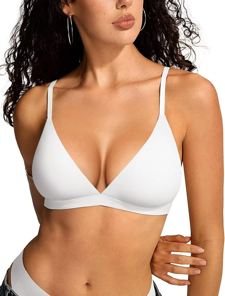 Vertvie Womens Wireless Triangle Bralette Plunge Unlined Seamless Bras No Underwire Sexy Comforta... | Amazon (US)