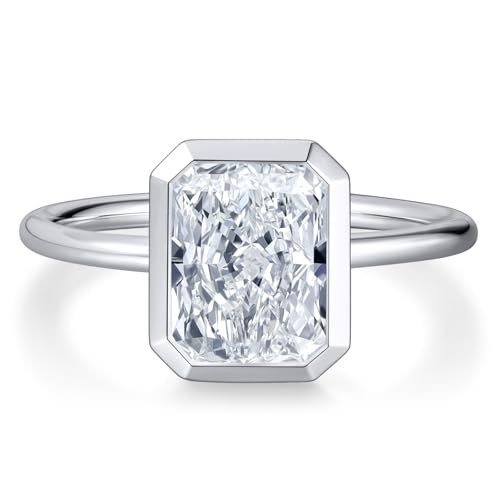 KSTYLE White Gold Radiant Cut Moissanite Promise Solitaire Rings for Women 925 Sterling Silver 3CT Engagement Ring Ideal Gift (D Color VVS1 Clarity) | Amazon (US)