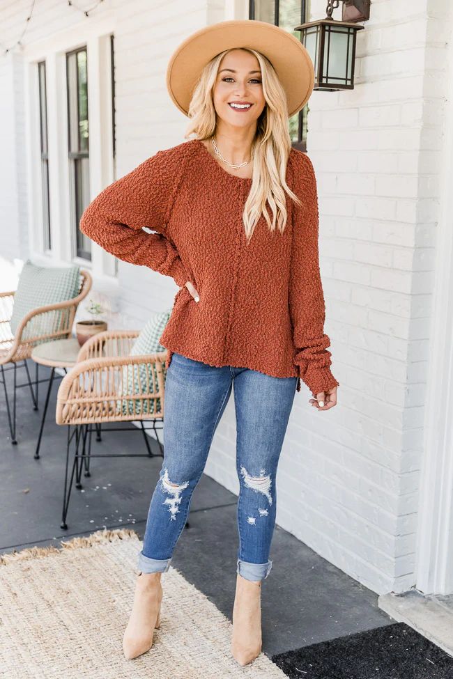Said It Twice Rust Popcorn Sweater | The Pink Lily Boutique