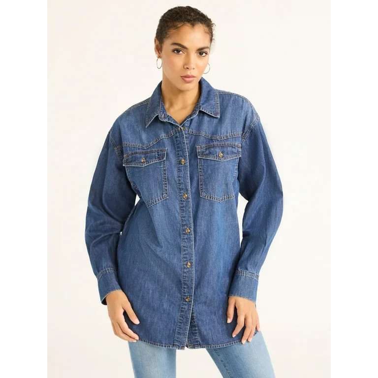 Sofia Jeans Women's and Women's Plus Sofia Oversized Boyfriend Shirt with Long Sleeves, Sizes XS-... | Walmart (US)