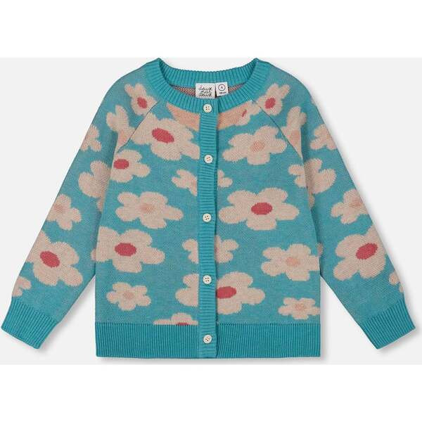 Button Front Knitted Cardigan, Turquoise Blue | Maisonette