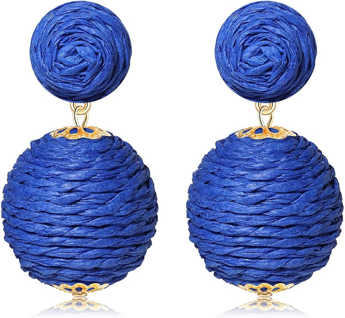 Statement Raffia Earrings, Boho Handmade Straw Rattan Drop Earrings, Geometric Raffia Lantern Dan... | Amazon (US)