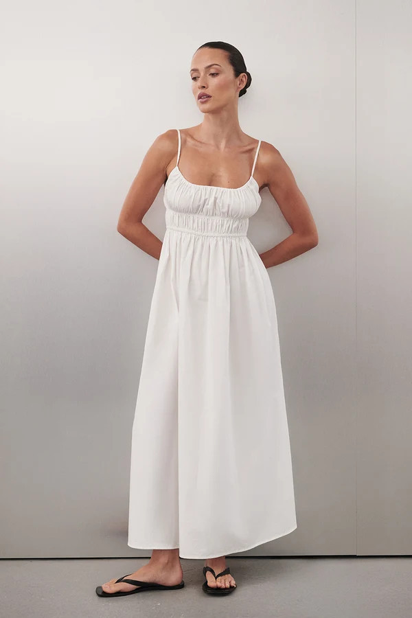 ZAHARA WHITE COTTON MIDI DRESS | DISSH