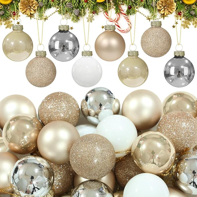 Soulchen 25 Pcs Mini Glass Christmas Ball Ornaments 1.57 Inch Neutral Xmas Tree Balls Modern Tiny... | Amazon (US)