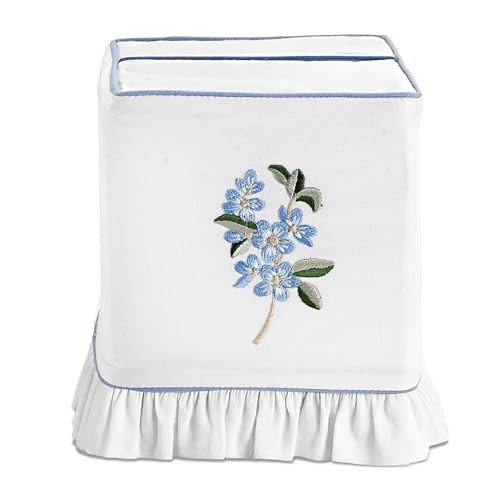 Ridhi Embroidered Blue Floral Premium 400 TC White Cotton Tissue Box Cover with Velcro Closure Soft Decorative Napkin Holder for Kitchen Living Room Dinning Gift for Valentine, Spring, Easter | Amazon (US)