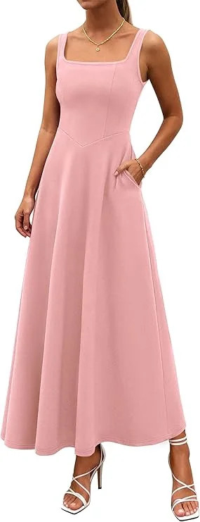 PRETTYGARDEN Womens Summer Dresses Sleeveless Elegant Square Neck Aline Swing Maxi Beach Wedding ... | Walmart (US)
