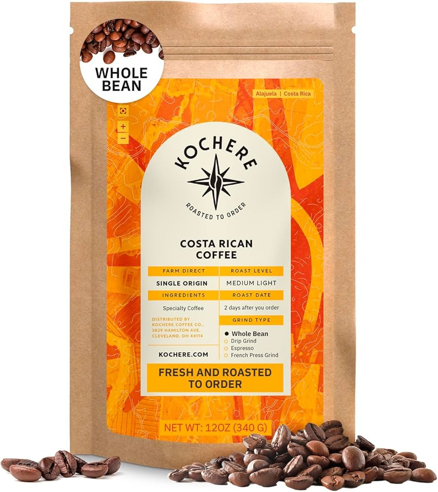 Costa Rican Whole Bean Coffee Medium Roast - 12 oz, Single Origin Arabica SpecialtyCoffee Beans, ... | Amazon (US)