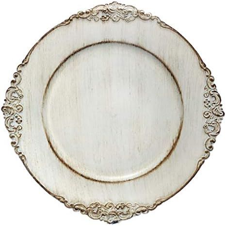 Tiger Chef 6-Piece 13-inch Royal Antiqued White Round Vintage Dinner Charger For Plates, Wedding ... | Amazon (US)
