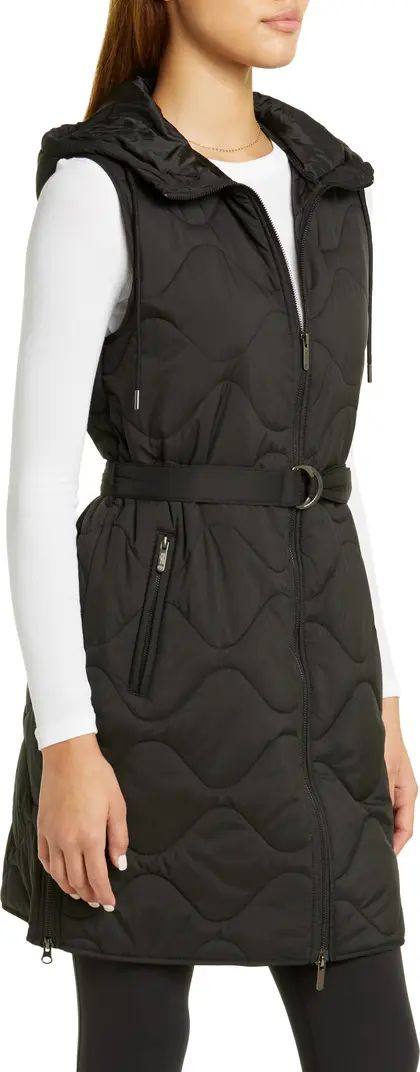 Belted Quilted Longline Recycled Polyester Vest | Nordstrom