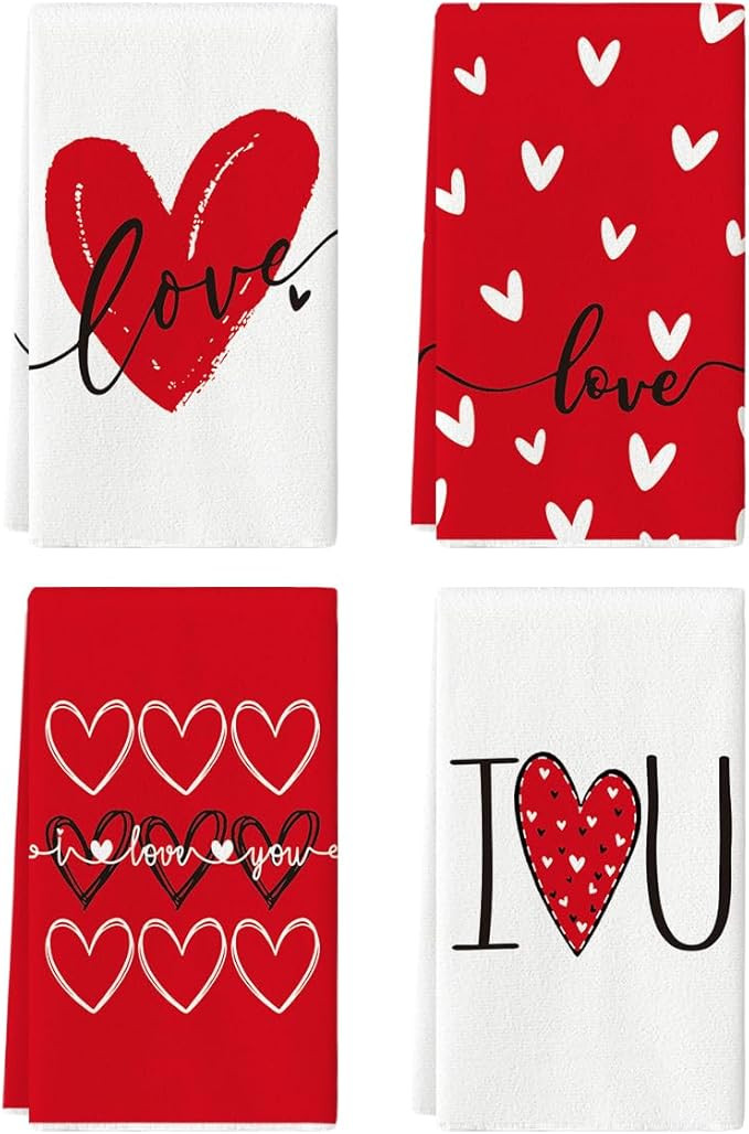 Artoid Mode Red Hearts Love You Valentine's Day Kitchen Towels Dish Towels, 18x26 Inch Anniversar... | Amazon (US)