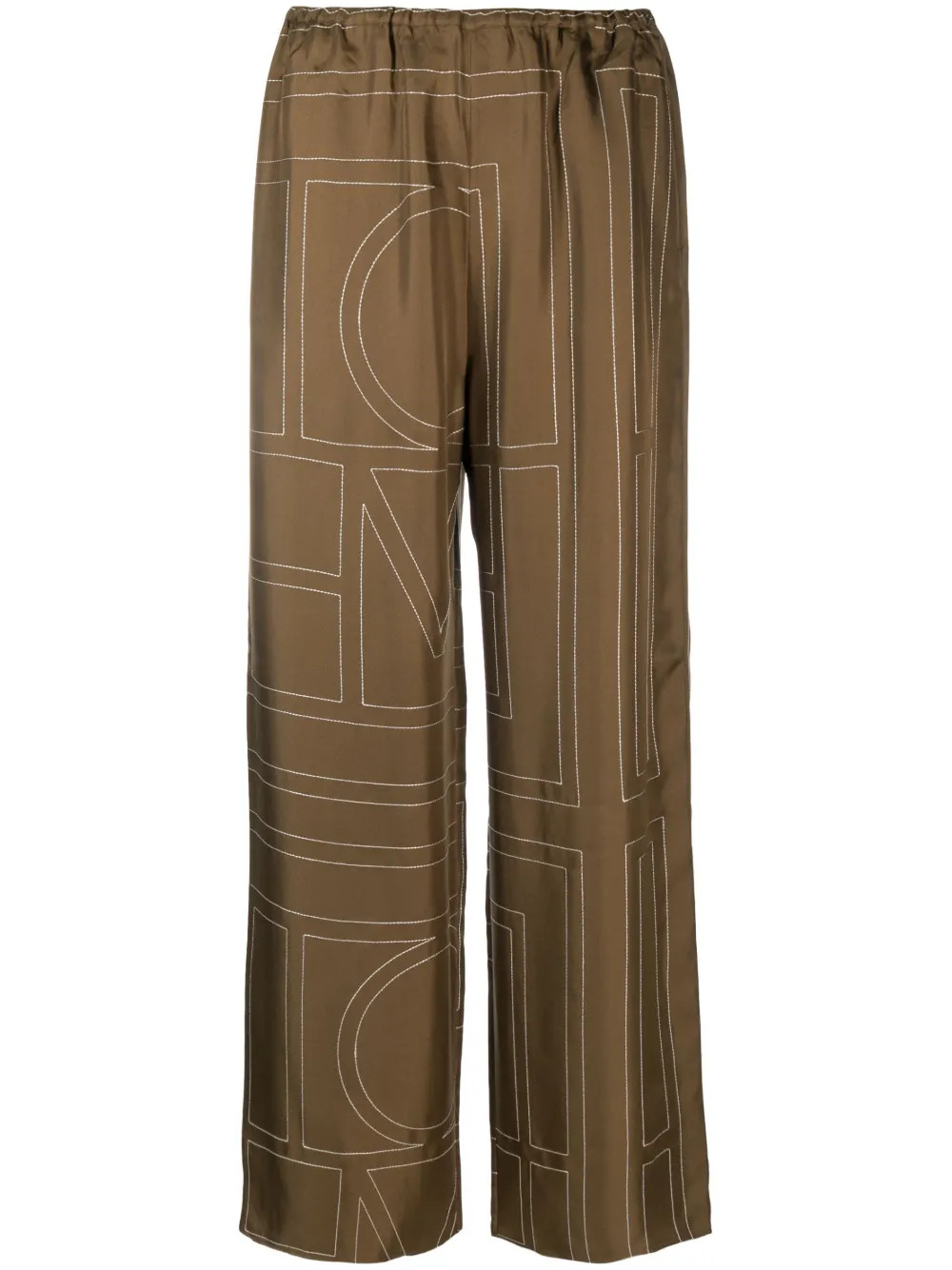 TOTEME monogram-print Silk straight-leg Trousers - Farfetch | Farfetch Global