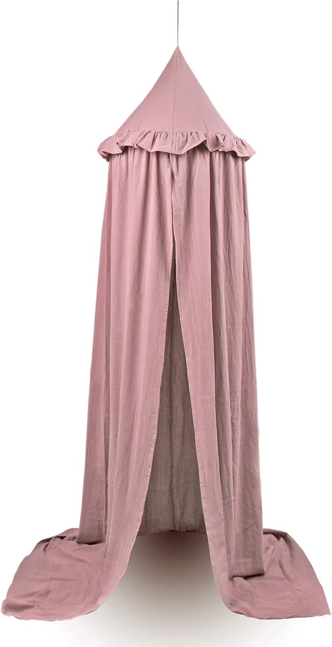 Kids Bed Canopy with Frills Cotton Cover Net for Crib Reading Nook Curtain Hideaway Hanging Round... | Amazon (US)