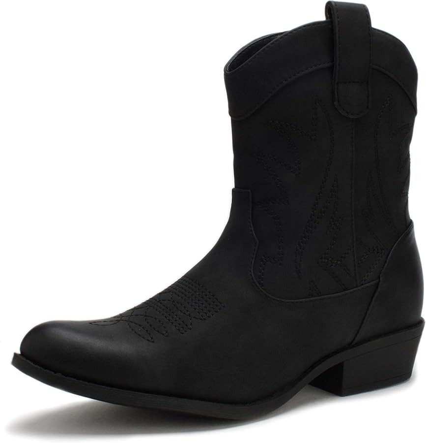 Western Cowgirl Cowboy Ankle Boots for Women or Ladies, Mid Calf, Vegan Leather Embroidered Upper... | Amazon (US)