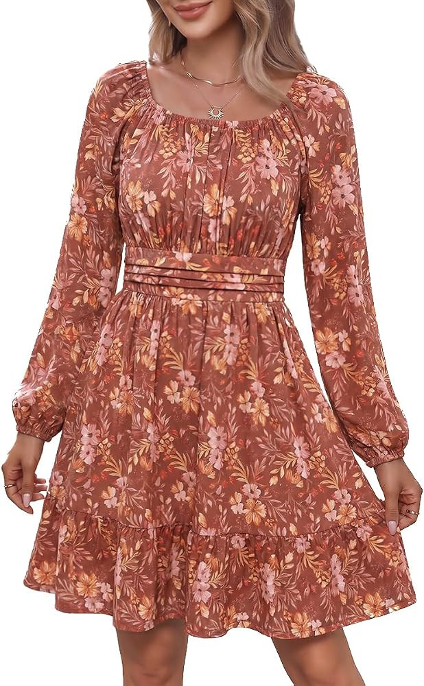 Womens Dress Long Sleeve Ruffle Short Fall Dresses with Pockets | Amazon (US)
