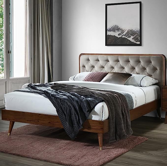 DG Casa Cassidy Mid Century Modern Upholstered Platform Bed Frame with Diamond Button Tufted Head... | Amazon (US)