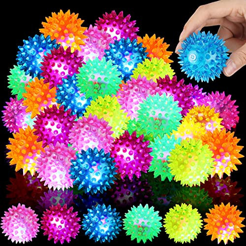 Charniol 60 Pack Light up Spike Rubber Ball LED Spiky Ball Strobe Flashing Sensory Toy Bouncy Flash Stress Toy for Adults, Teens, 2.17 Inch | Amazon (US)