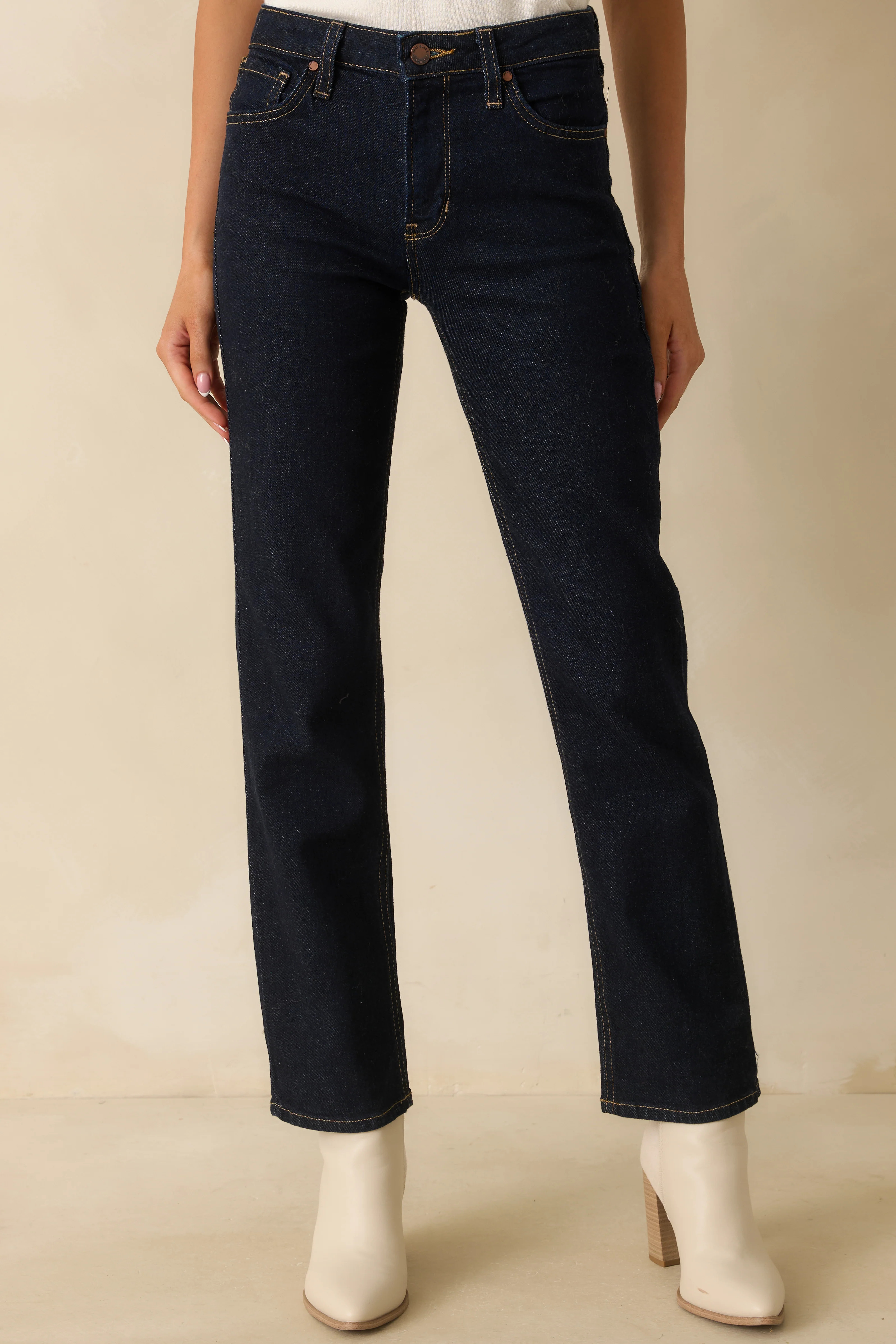 Forever Again Deep Indigo Straight Leg Jeans | Red Dress