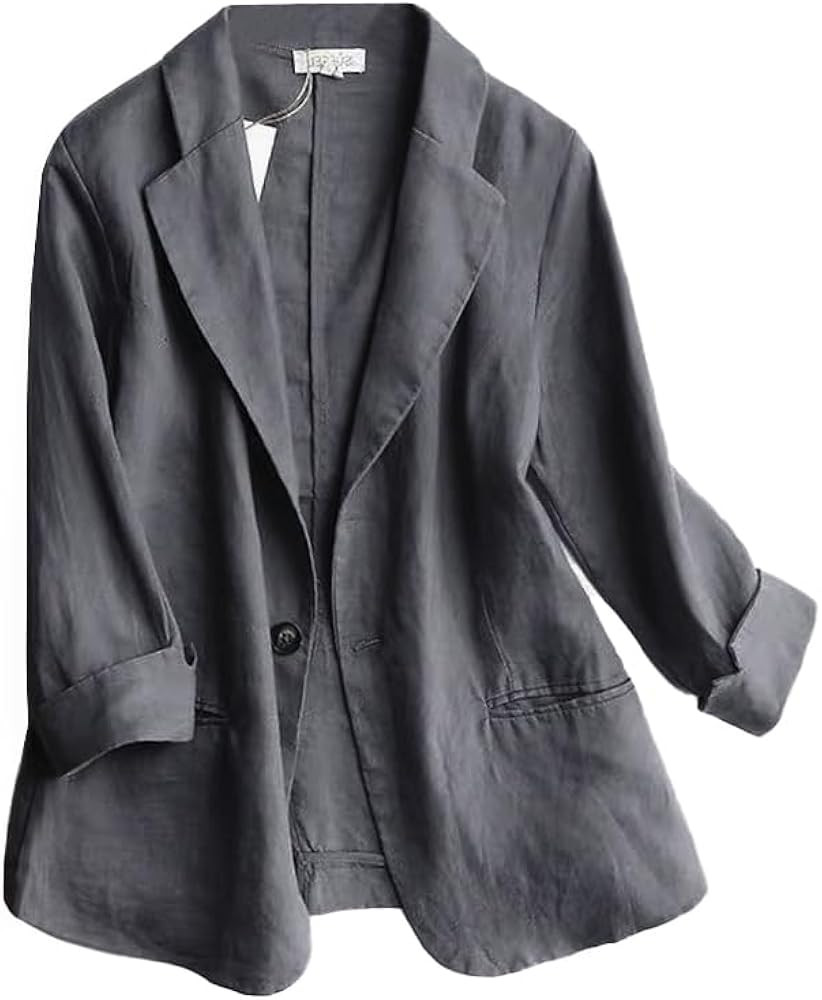 IDEALSANXUN 2024 Linen Blazer Women 3/4 Sleeve Lightweight Spring Summer Blazer Jackets | Amazon (US)