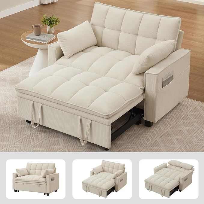Sleeper Sofa with Pull Out Couch Bed, 48" Convertible Pull-Out Sofa Bed Chair, 3-in-1 Futon Couch... | Amazon (US)