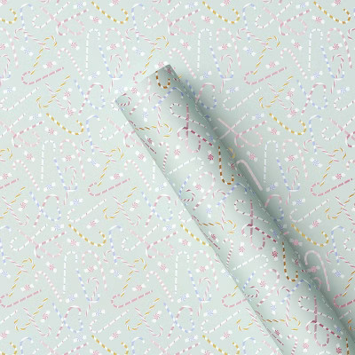 25 sq ft Candy Canes Christmas Gift Wrap Mint - Wondershop™: Printed Shapes, 10ft Long | Target