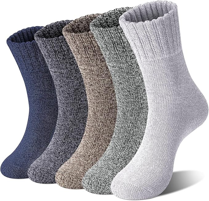 Loritta 5 Pairs Wool Socks for Women Stocking Stuffers Gifts Winter Warm Hiking Crew Boot Socks | Amazon (US)