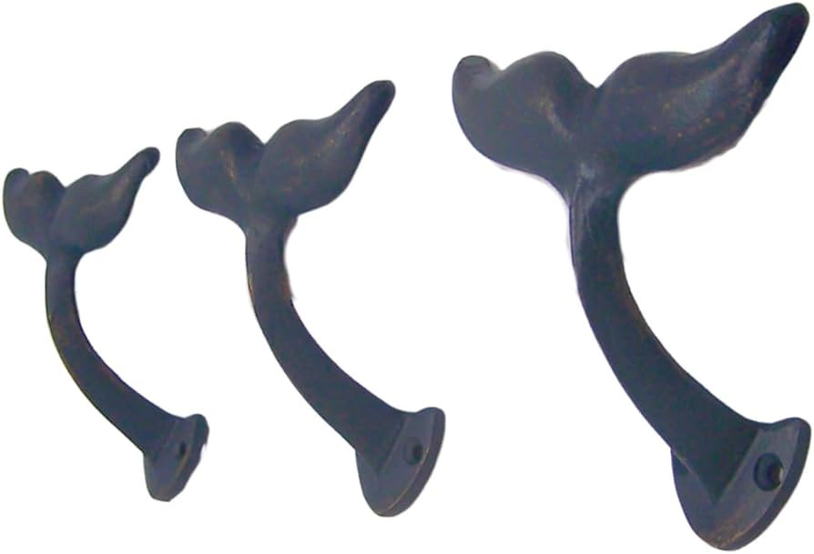 Wowser Navy Blue Whale Tail Cast Iron Wall Hooks, Wall Mounted Decoration, Beach Themed Wall Déc... | Amazon (US)