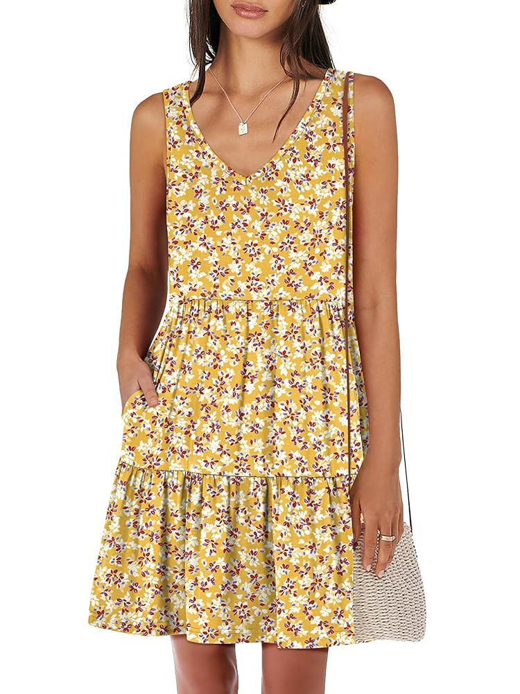 ANRABESS Womens Summer Casual Tank Dress Sleeveless V Neck T Shirt Sundress Flowy Tiered Swing Mi... | Amazon (US)