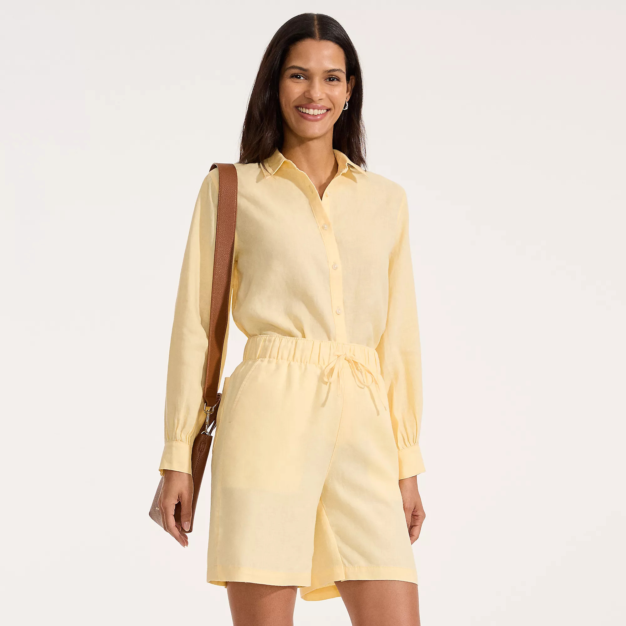 Women's Linen High Rise Pull On 7" Shorts | Lands' End (US)