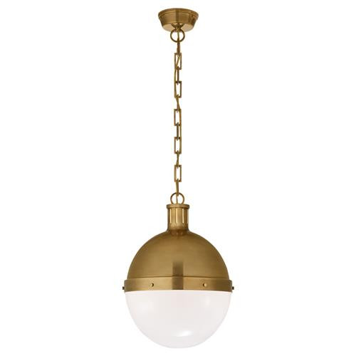 Visual Comfort Hicks Antique Brass White Glass Diffuser Pendant - Large | Kathy Kuo Home