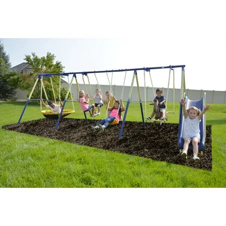 Sportspower Outdoor Super 8 Fun Metal Swing Set with 6ft Heavy Duty Slide, UFO Saucer Swing, and ... | Walmart (US)