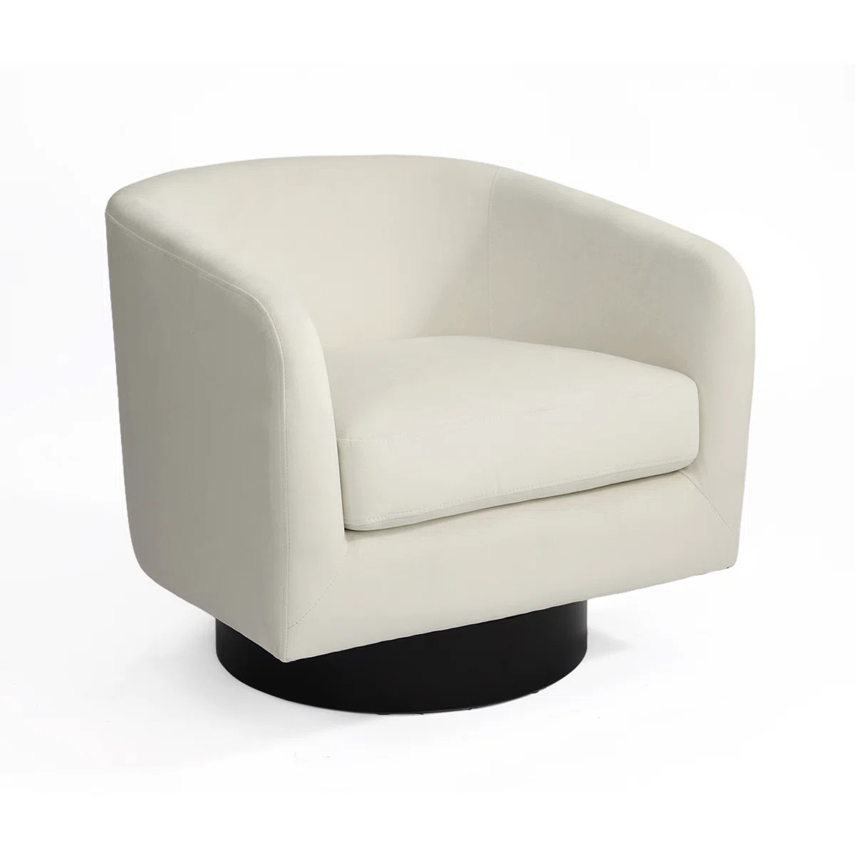 Everett Applewold Upholstered Ivory Velvet Swivel Barrel Chair with Solid Wood Base | Wayfair North America