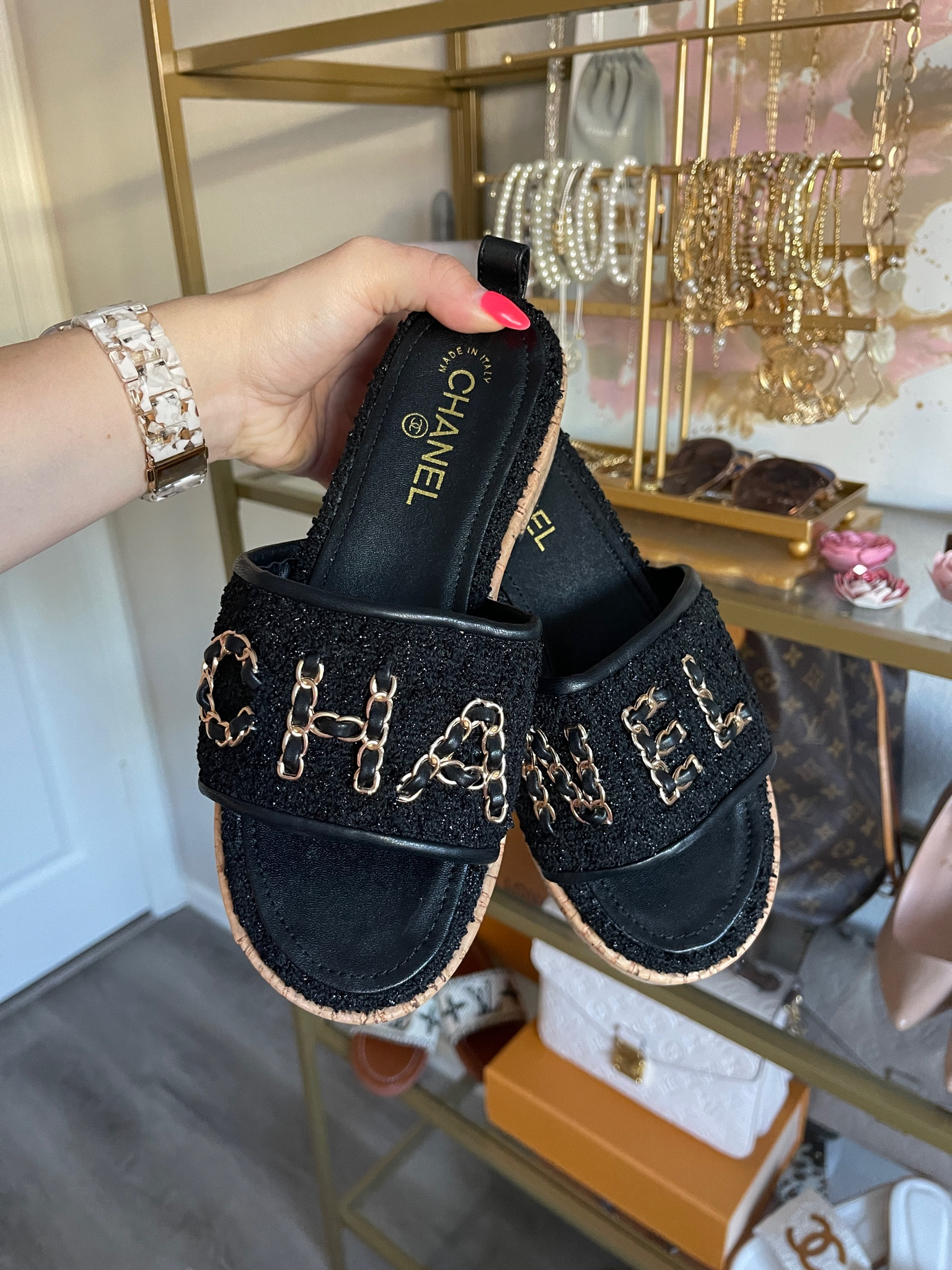 Sandals Under $100 (after discount code), Slide Sandals, Summer Sandals, Slip On Sandals, Tweed Sandals, Cork Sandals, Black Sandals, Designer Sandals, Designer Inspired, Designer Dupe | available in 5 colors | Normally 6.5, purchased 37 for perfect fit  

Use code “staceyb30” for 30% off! 

#LTKstyletip #LTKshoecrush #LTKSeasonal