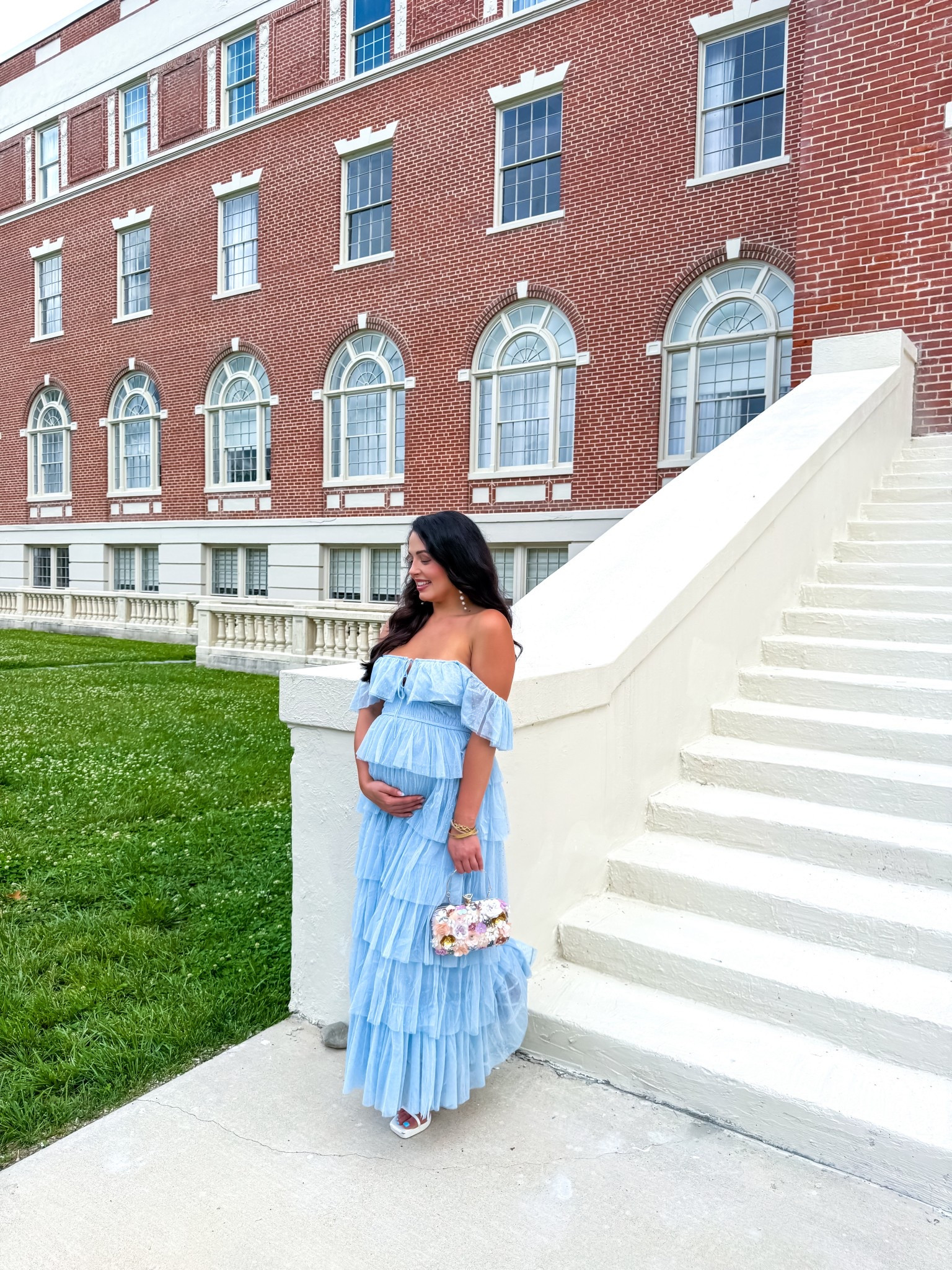 Amazon Petal and pup tiered maxi dress (medium, 4 colors), under $40 Amazon white heels and under $15 Amazon pearl earrings #founditonamazon — perfect for a bridal event, baby shower or wedding —28 weeks pregnant here 

#LTKBump #LTKSummerEdit #LTKWedding
