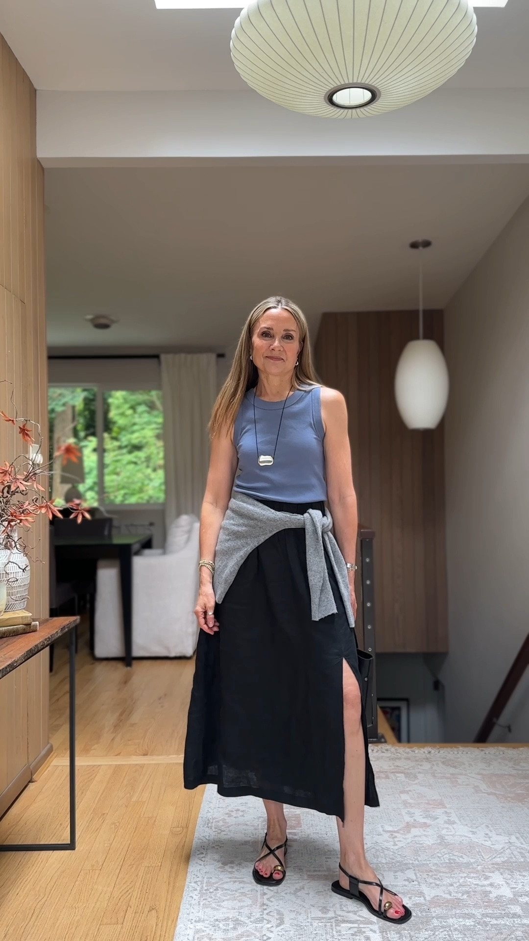 My favorite kind of everyday summer look: casual @Quince  black linen skirt? A great fitting tank, cute sandals, and a cool statement cord necklace to tie it all together!

#LTKootd #LTKOver40 #LTKgrwm

#LTKWorkwear #LTKTravel