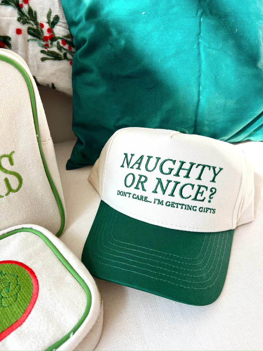 Naughty or Nice? Don't Care - Green Vintage Trucker Hat | KenzKustomz