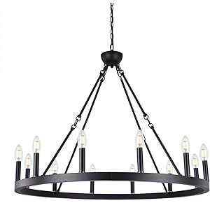 Canyon Home Ancora 16 Light Chandelier Wagon Wheel with Matte Black Steel Frame | Large Home Decorat | Amazon (US)