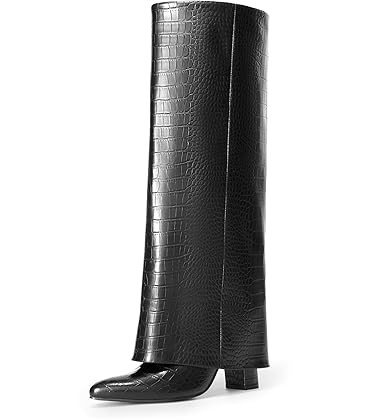 DREAM PAIRS Women's Knee High Boots Fold Over Chunky High Heels Long Boots Zipper Pointed Toe Dre... | Amazon (US)